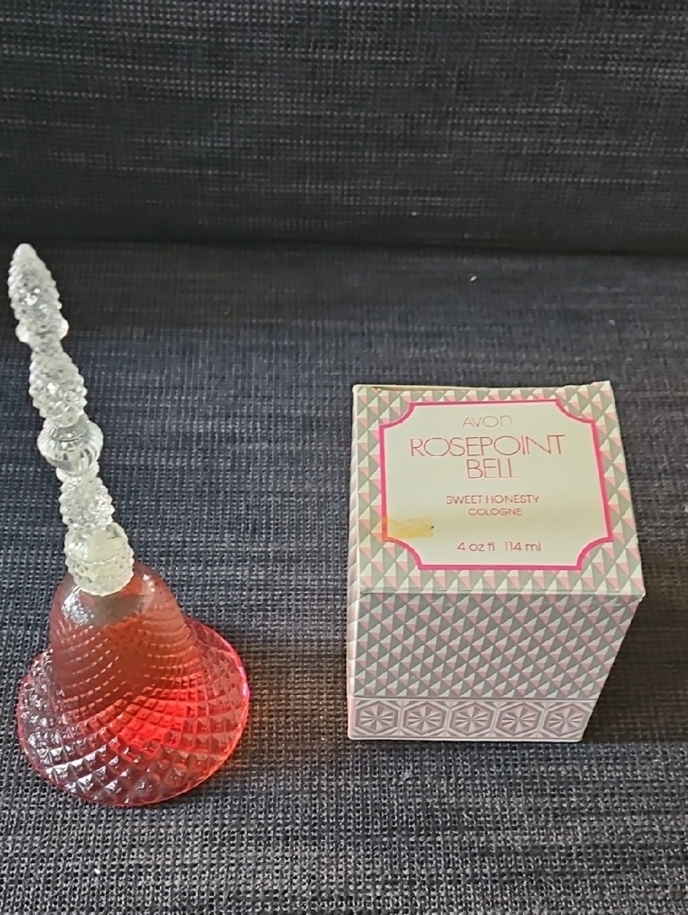 Avon Rosepoint Bell Glass Perfume Bottle in Red and Pink Gradient